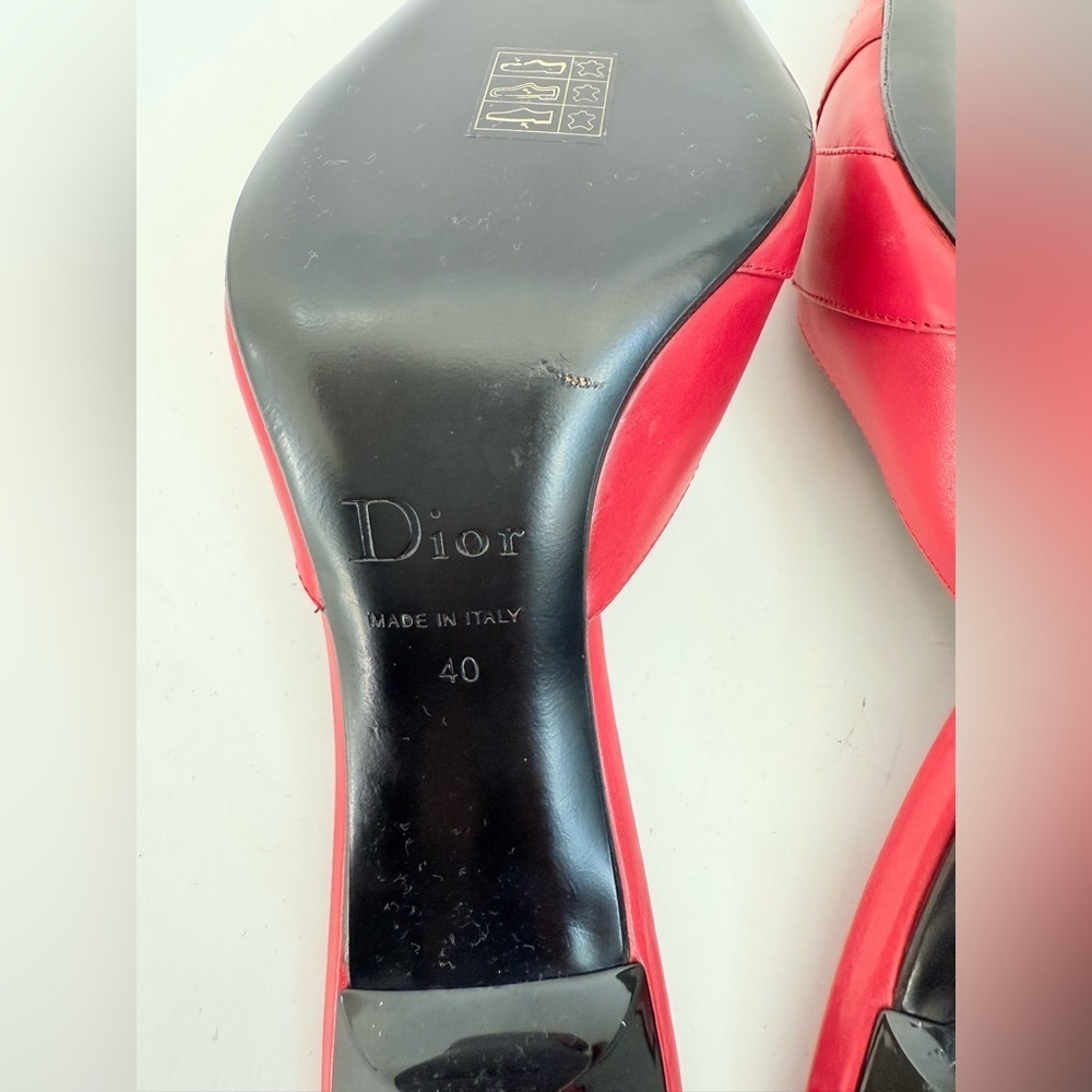 Christian Dior by John Galliano 2000's Red Leather "Dior" Diva Mule Heels EU 40 - Picture 8 of 9